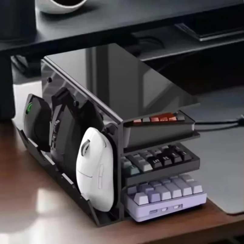 Gaming Console Keyboard - ชั้นวางคีย์บอร์ดแบบ 3 ชั้น ทำจากอะคริลิกใส พร้อมที่วางเมาส์ ชั้นวางอุปกรณ์สำหรับจัดระเบียบโต๊ะทำงาน