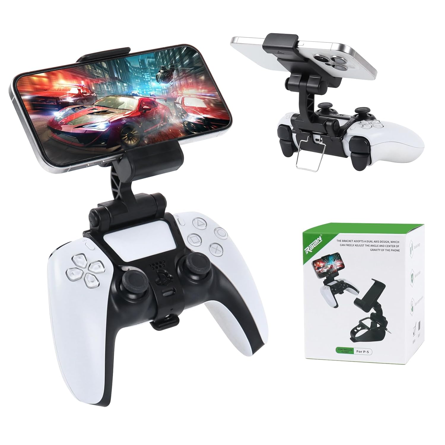 Sony Controller Dualsense - ที่ยึดโทรศัพท์ RALAN สำหรับคอนโทรลเลอร์ PS5, คลิปหนีบโทรศัพท์สำหรับเล่นเกมแบบปรับได้ ใช้งานร่วมกับคอนโทรลเลอร์