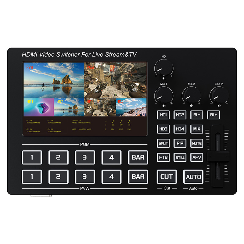Gaming Console Monitor - เครื่องผสมสัญญาณวิดีโอแบบสตรีมสด HDMI 4 ช่อง 1080P พร้อมสวิตช์สลับวิดีโอสำหรับการถ่ายทอดสด